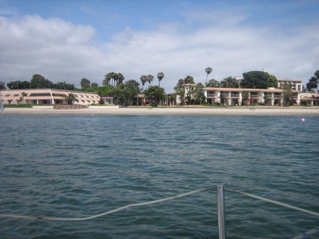 View of Hilton Resort on Mission Bay from sailboat