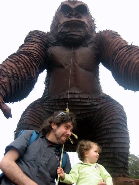 Izzy, Mitch and the giant metal gorilla